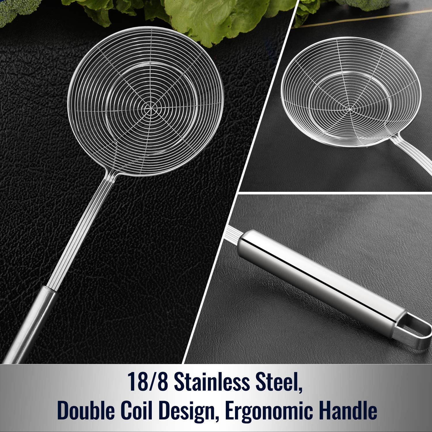 Hiware Solid Stainless Steel Spider Strainer Skimmer Ladle For Cooking And Frying, Kitchen Utensils Wire Strainer Pasta Strainer